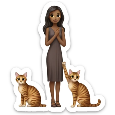 Beautiful skinny woman long dark brown hair in dress hug bengal cat sticker