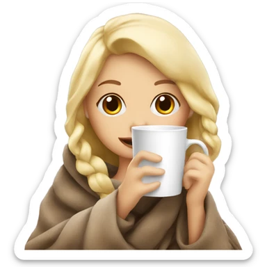  Cute Blonde girl wrapped in blanket drinking coffee sticker