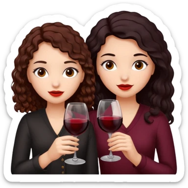 a girl with brown curls and a girl with black straight hair both drinking red wine sticker