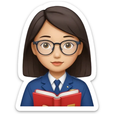 A student, asian girl, wearing glasses, uniform, hold book in front of their chest sticker