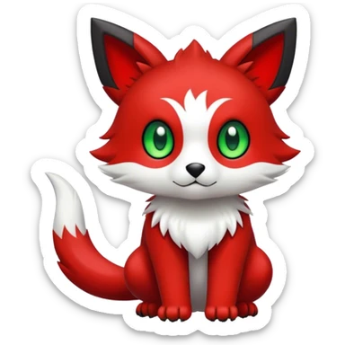 Cute cool black red animal hybrid Fakemon full body, green eyes, white belly, white muzzle sticker