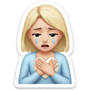 a girl crying in pain holding her chest, heartbreak, tears streaming down face sticker
