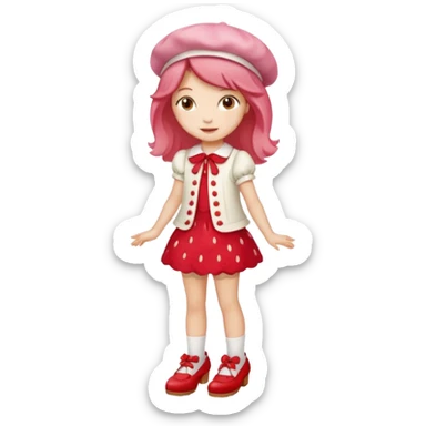 pretty and cute realistic strawberry shortcake full body with red shoes standing sticker