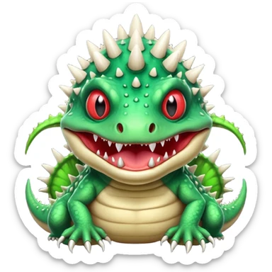 poisonous mushroom reptile monster portrait, head and shoulders only, lizard-like face, spiky mushroom growths, toxic green glow, creepy tongue, fantasy animal vibe, 3D cartoon, mobile game icon style, clean background, no text, no watermark

 sticker