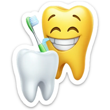 A cheerful tooth that holds a toothbrush in its hands sticker