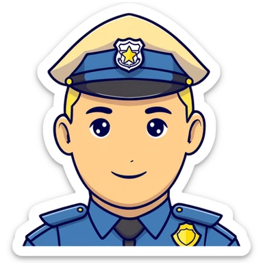 man with blonde hair and a police uniform sticker