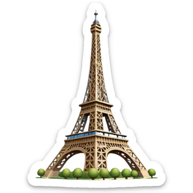 Eiffel Tower emoji, Paris theme, iconic landmark, clear structure, blue sky background sticker