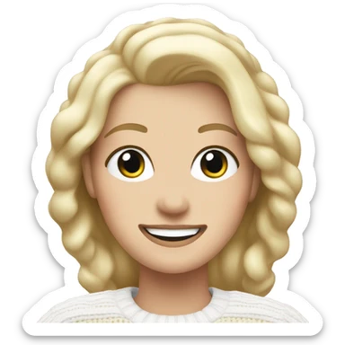 Happy white woman with blonde hair and white christmas jumper  sticker