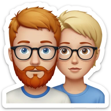 Pale Man with blonde hair and blue eyes and red beard and woman with short brown hair and olive skin and freckles and glasses and hazel eyes sticker