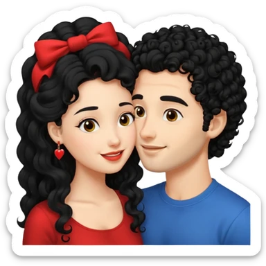 a handsome man with black curly hair tries to kiss a cute woman who has long black hair sticker