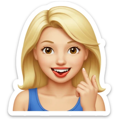 blonde woman with a flirtatious expression, biting her finger and winking emoji sticker