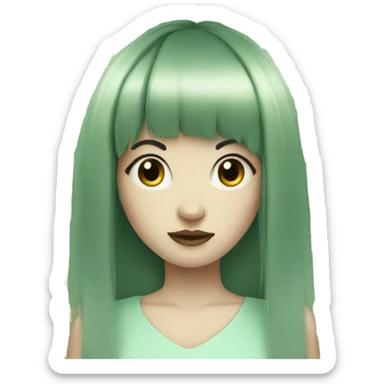make a very pale women, with green skin and a long black hair with a fringe (bangs) sticker