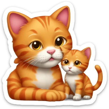 A big red cat kisses a small tricolor kitty sticker