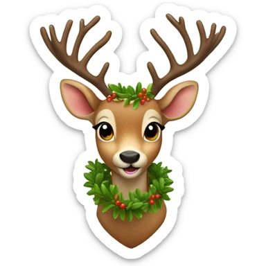A cute smiling deer, He wears a necklace of mistletoe and rowan  sticker
