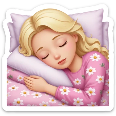 Blonde girl beautiful finish sleeping on her bed with pinky floral design  sticker