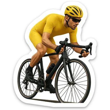 Add a helmet to the cyclist wearing a yellow outfit. Keep the background transparent. sticker
