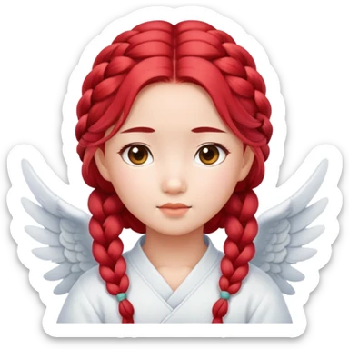 Cute Asian angel with red braided hair and oval face sticker