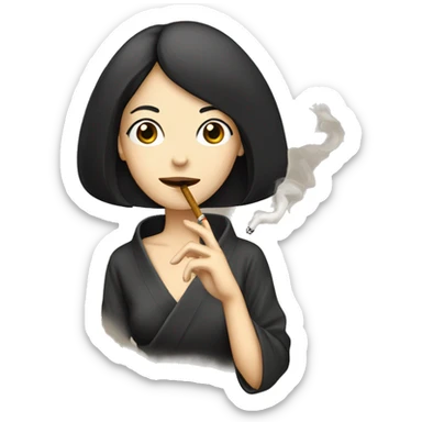 a long black haired japanese woman smoking a cigarette sticker