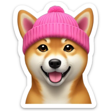 shiba inu with pink beanie sticker