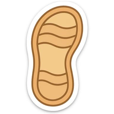 Create an Apple emoji style sandal sole with minimal detail, matching the angle of the reference image, viewed from the bottom. The style should replicate the clean, simple, and colorful look of Apple emojis. sticker