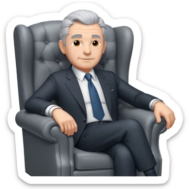 elderly businessman sitting in an armchair, wearing a formal suit and tie, gray hair, confident wise expression, corporate boss vibe, 3D cartoon style, mobile game icon style, clean background, no text, no watermark
 sticker