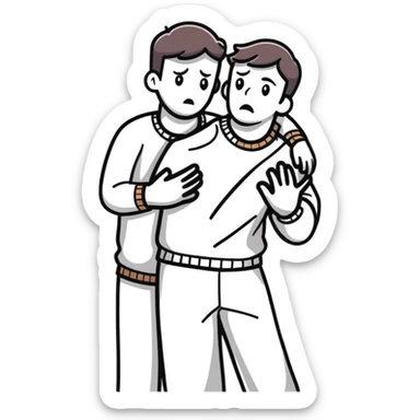 man with anxious attachment desperately holding onto someone with fearful expression not wanting to let go sticker