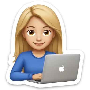 Pretty girl with medium long, light golden/brownish hair, Latina, with a laptop, AI-generated emoji. sticker