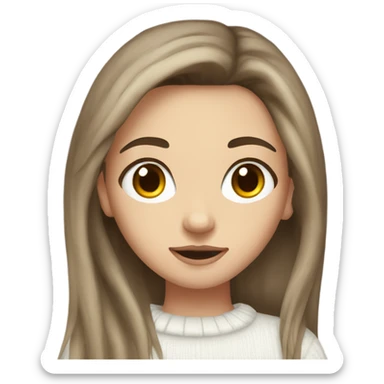 White brunette girl, brown eyes, long hair, just with a little bit of makeup and a white sweater  sticker