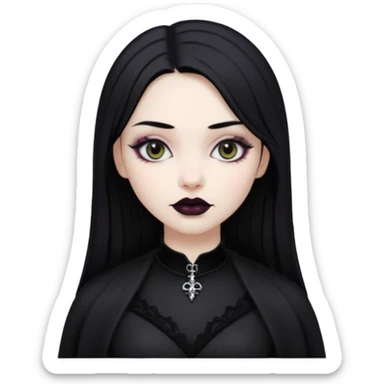 generate an image of a girl with black hair, caucasian and wearing gothic black clothes sticker