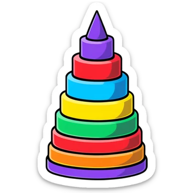 Rainbow colored children's stacking rings toy pyramid sticker