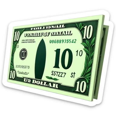 3D realistic US 100 dollar bill sticker, slight perspective, centered, clean cutout, transparent background, no text, no watermark sticker