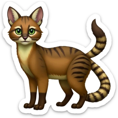 Colorful dark tropical dusky-hunter-green and dark-brownish glorious divine exotic cute cool beautiful shiny beautiful fantasy-caracal-civet-genet-sergal-vernid-Cacomistle-oncilla-animal-Fakémon-hybrid-fursona (full body) sticker