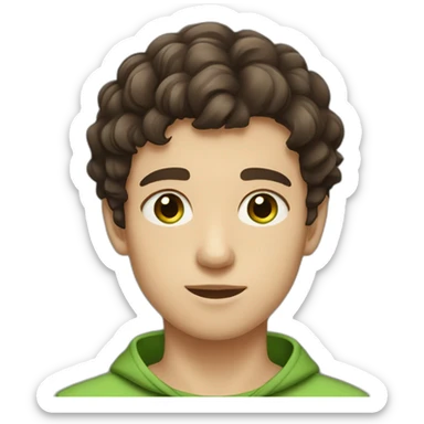 a boy with a short cut with dark brown slightly curly forward hair with green brown eyes and a pale complexion sticker