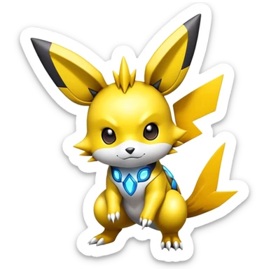 Shiny Futuristic Colorful Pichu-Raichu-Renamon-Zeraora-hybrid-creature sticker
