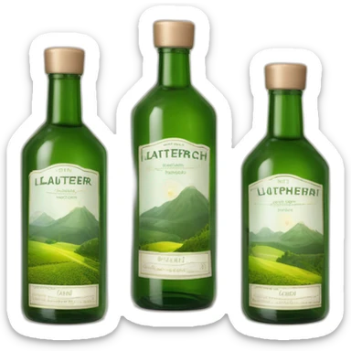 grüner schnaps in länglicher flasche mit einem bergdorf auf dem etikett und dem namen "lauterbacher tropfen" sticker