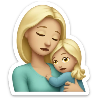 Sad blonde mother with baby sticker