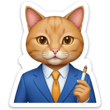 Cat in a blue suit with a cigarette on his lips sticker