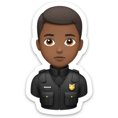 black soldier very short hair,  in black bulletproof vest, black uniform sticker