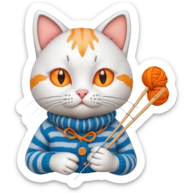 knitting cat portrait, head and shoulders only, cute cat holding knitting needles and yarn, cozy expression, warm handmade vibe, 3D cartoon style, mobile game icon style, clean background, no text, no watermark
 sticker
