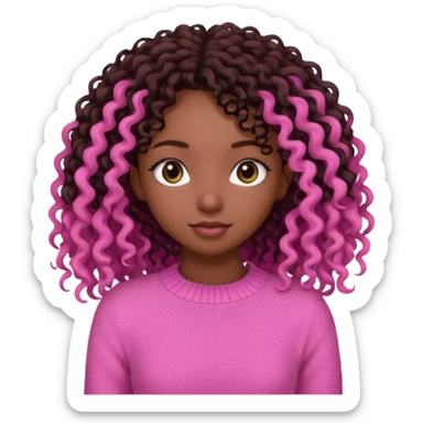 Uma menina negra da pele clara magra definida com roupa de malha rosa com cabelo cacheados  castanho escuro grandão até a bunda sem muito volume no cabelo sticker