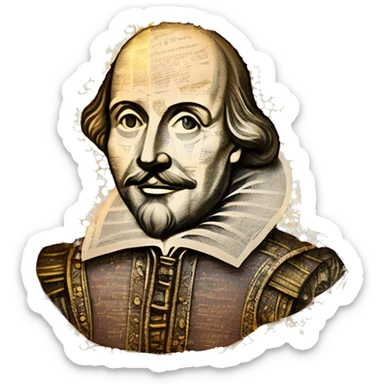 Glowing Shakespeare made of newspaper and 420 hemp leaves and bokeh fairy lights lanterns stained glass, bokeh, annotated sketch, handwritten letters, collage of intricate patterns, lantern sticker