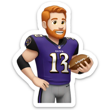 a clean-shaven red haired young man in a ravens jersey eating a chipotle burrito bowl sticker