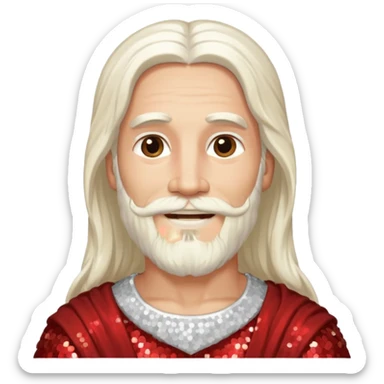 Jesus, Son of God from Gods and Goddesses with long white hair and beard, ivory sequin outfit sticker
