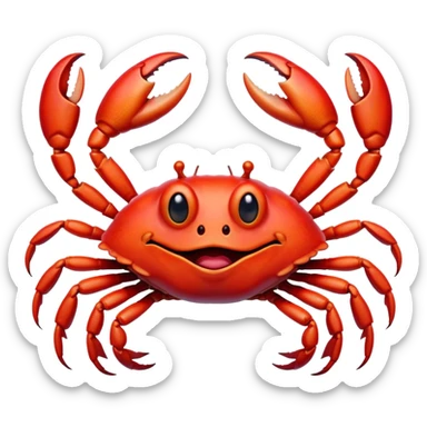 Cinematic Realistic Comical Crab Portrait Emoji, Head tilted dramatically with an exaggeratedly amused expression, featuring a striking, glossy red shell with bold natural textures and a whimsically formed face with wide, expressive eyes full of playful disbelief, rendered with lifelike detail and vibrant coastal hues, high shine, dramatic yet playful, styled with an air of cheeky seaside mischief, soft glowing outline, capturing the essence of a spirited and over‐the‐top crab that looks ready to pinch its way into viral fame! sticker