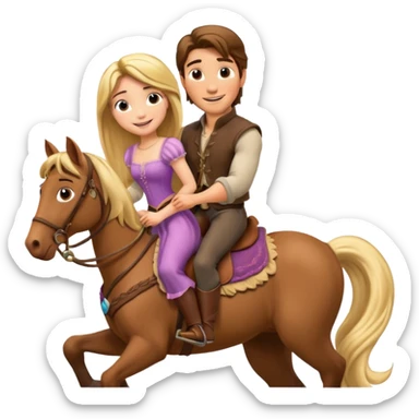 Rapunzel and Flynn Rider, riding on a horse sticker