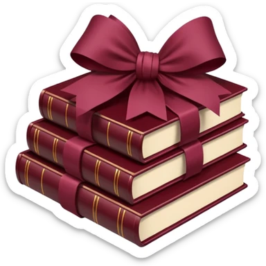 burgundy books stacked up and tied together by a burgundy bow sticker