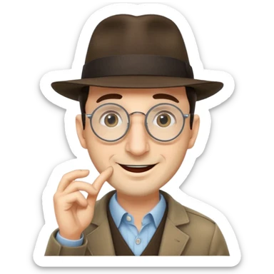 Jewish man wearing fedora with a very long nose that goes past his chin and circular glasses sticker