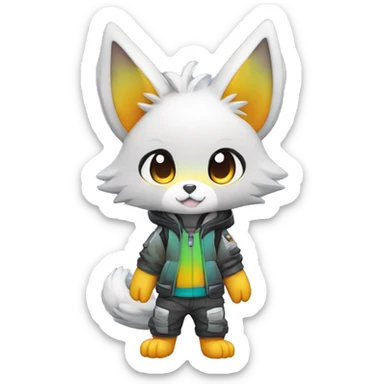 shiny, colorful, gradient, Kemono-style, Chibi, Anthro-Fur-Sona-Fakémon, techwear, Full Body sticker