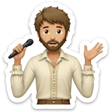 solarpunk realistic ultra HD - unkempt, shaggy with big sideburns Jim Morrison in an ivory Victorian shirt, in an trance dramatic pose, sings on stage sticker