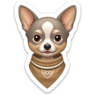Make a Gray Chihuahua wearing a earthy tone bandana around the neck with the logo TCO on the bandana sticker